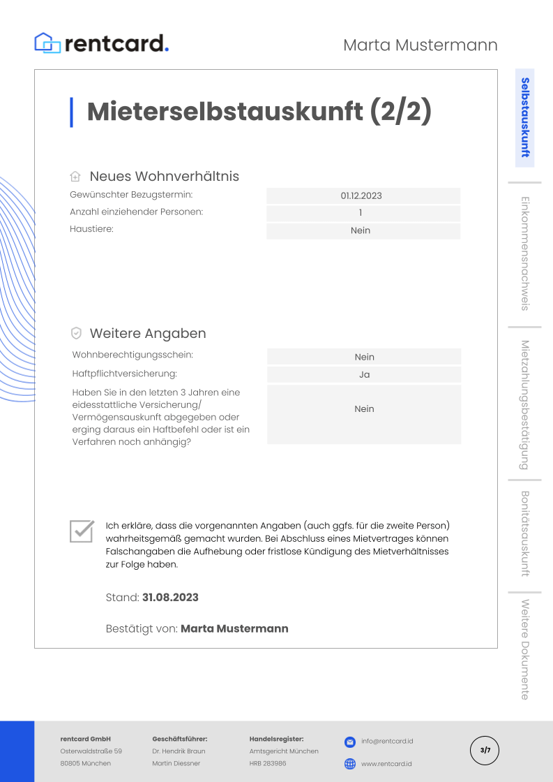 Example of self assessment page 2 - rentcard rental application folder