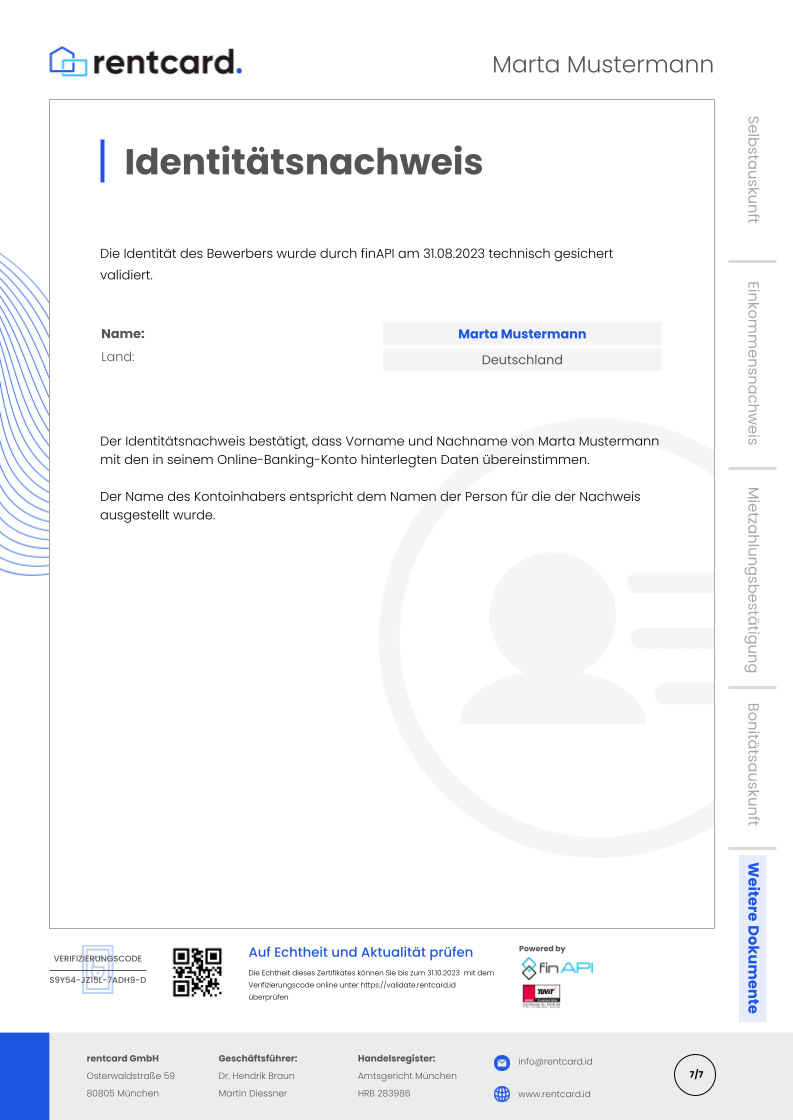 Example of identity proof - rentcard rental application folder
