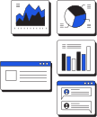 Icon showing different diagrams of data symbolising an optimization process